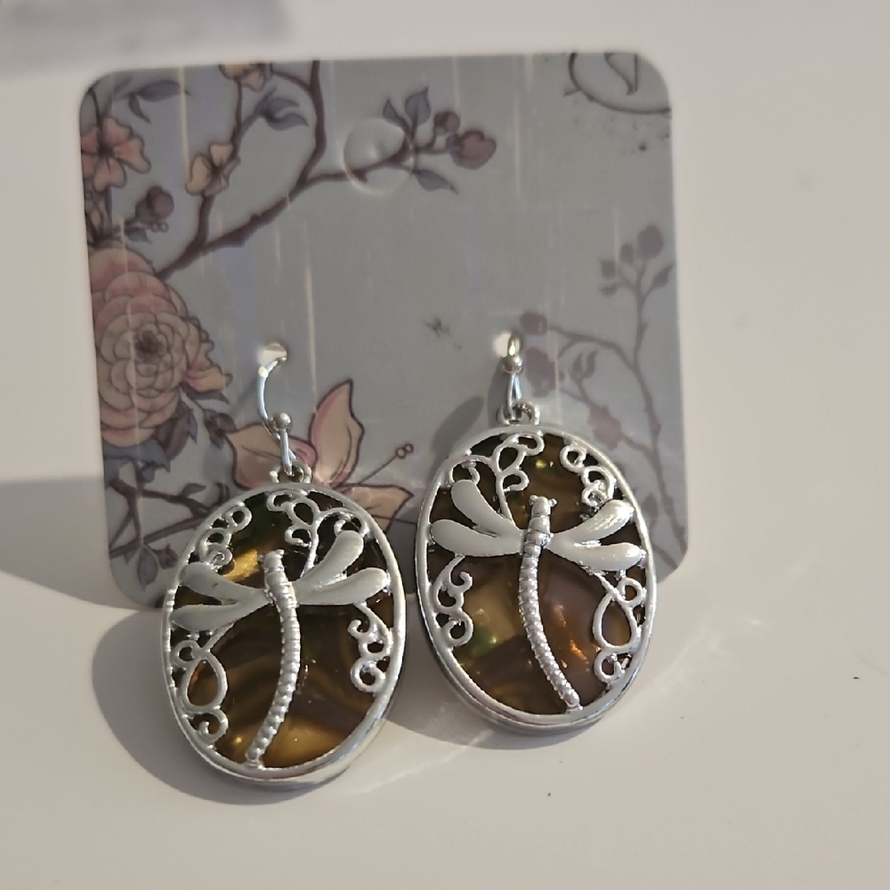 (1336)Silver Dragonfly Earrings